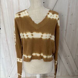 V-Neck Brown and White Tie-Dye Sweater